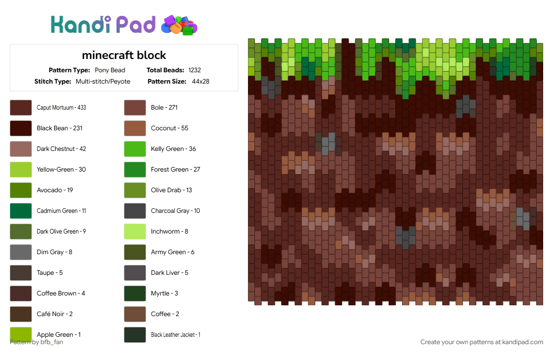 minecraft block - Pony Bead Pattern by bfb_fan on Kandi Pad - 