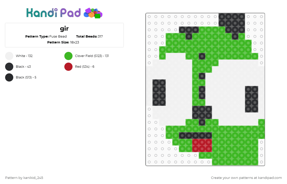 gir - Fuse Bead Pattern by kanikid_245 on Kandi Pad - green