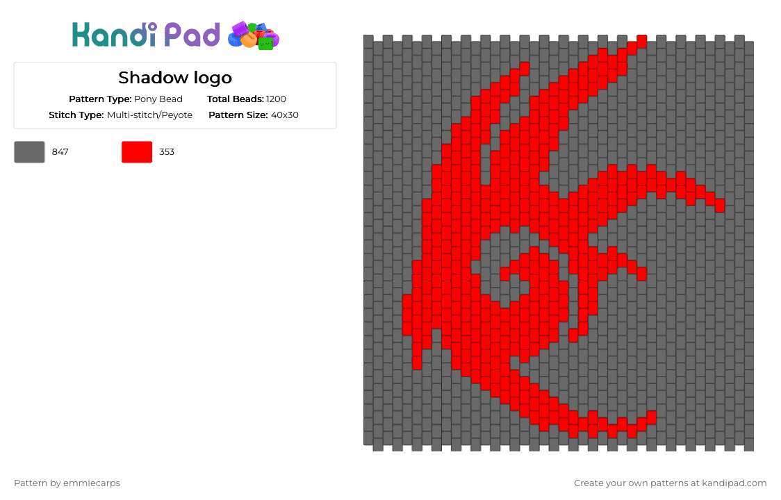 Shadow logo - Pony Bead Pattern by emmiecarps on Kandi Pad - gray, red