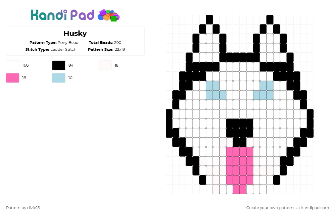 Husky - Pony Bead Pattern by dizie15 on Kandi Pad - white,light blue,pink