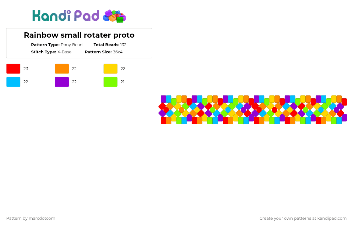 Rainbow small rotater proto - Pony Bead Pattern by marcdotcom on Kandi Pad - orange,green,purple,colorful
