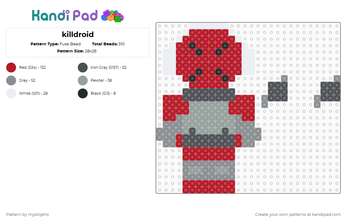 killdroid - Fuse Bead Pattern by mystojello on Kandi Pad - red,gray
