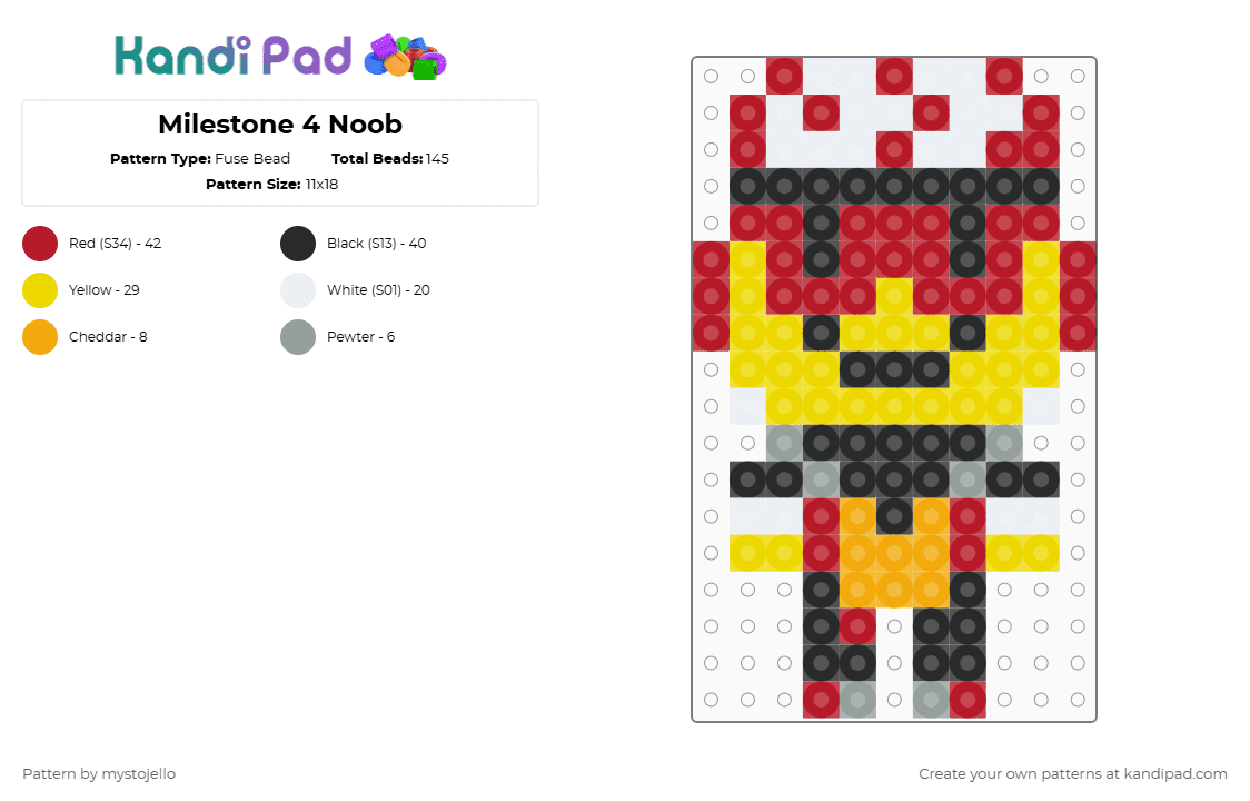 Milestone 4 Noob - Fuse Bead Pattern by mystojello on Kandi Pad - red,yellow