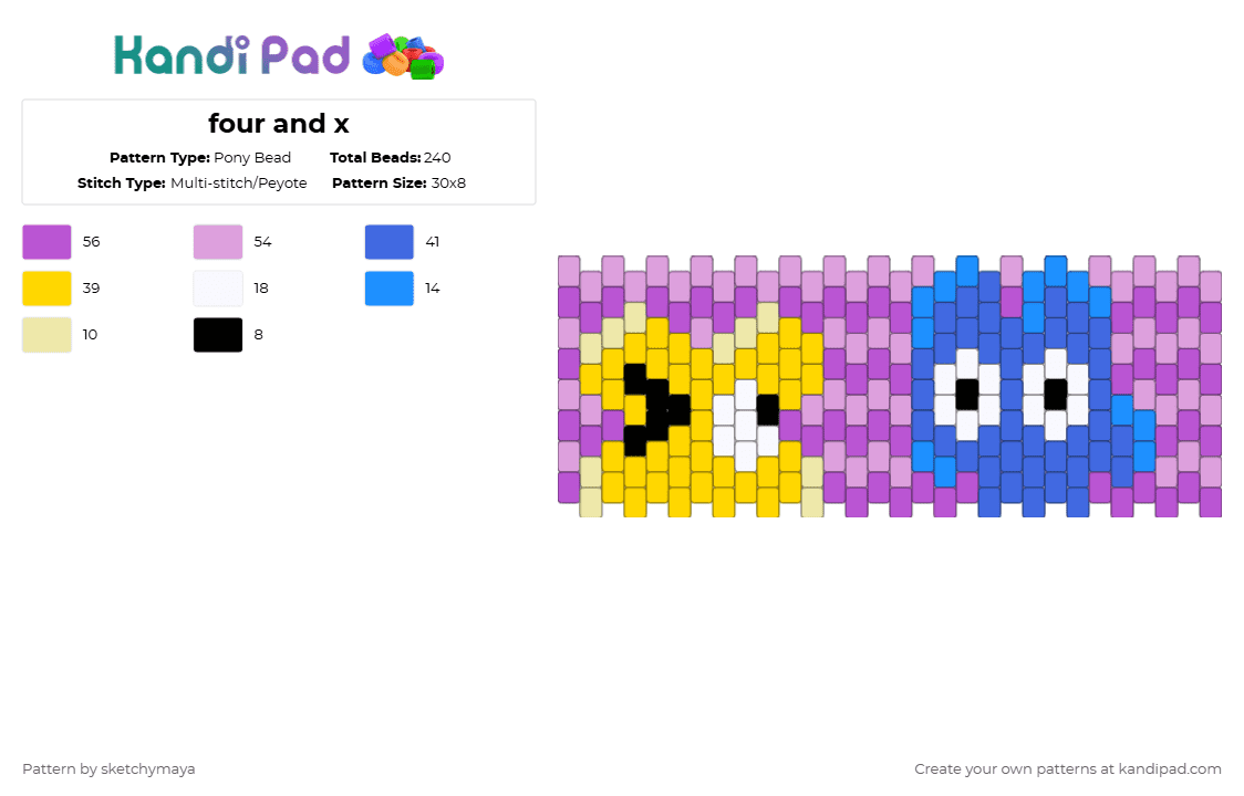 four and x - Pony Bead Pattern by sketchymaya on Kandi Pad - pink