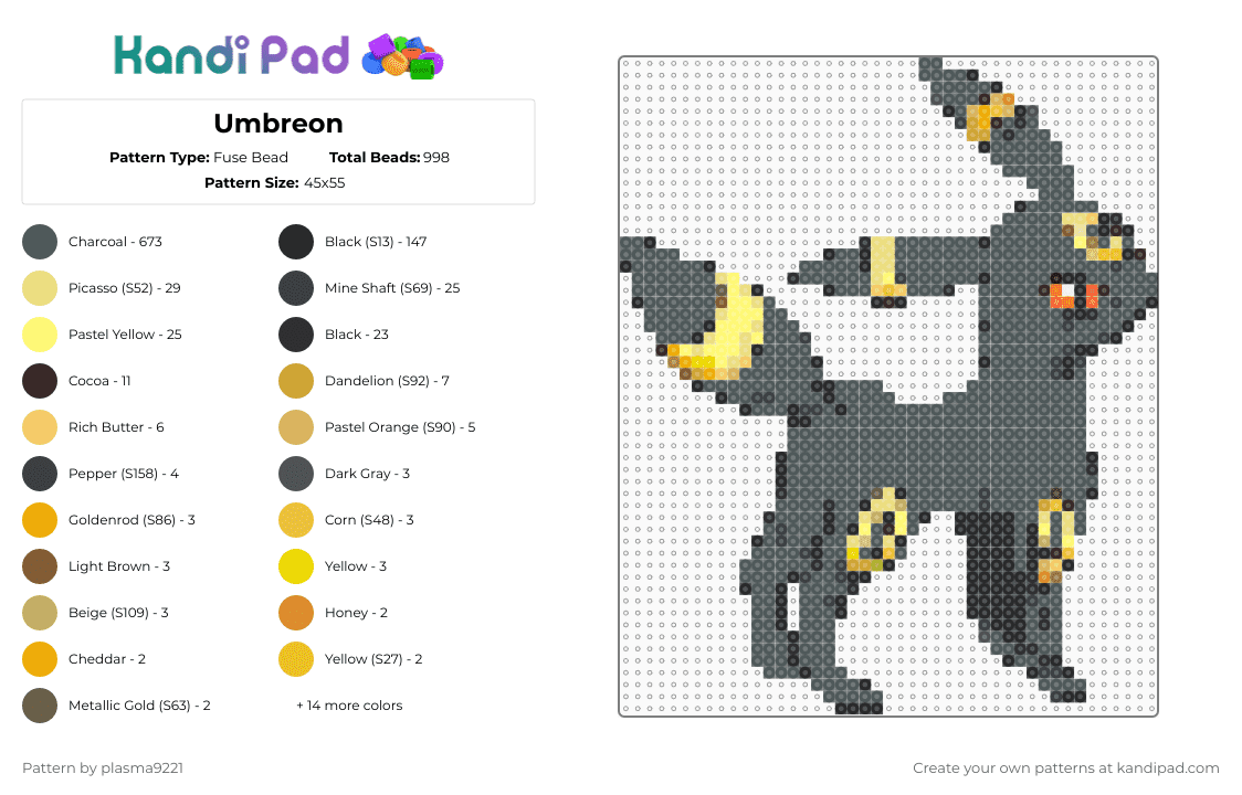 Umbreon - Fuse Bead Pattern by plasma9221 on Kandi Pad - pink,yellow