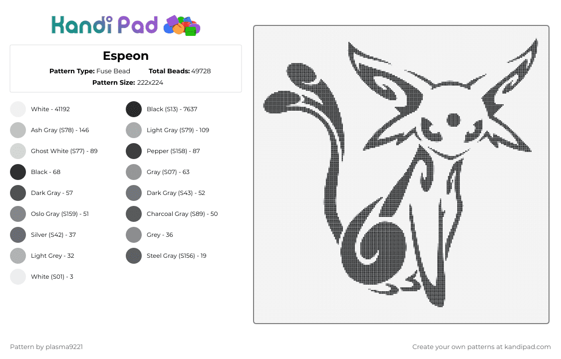 Espeon - Fuse Bead Pattern by plasma9221 on Kandi Pad - 