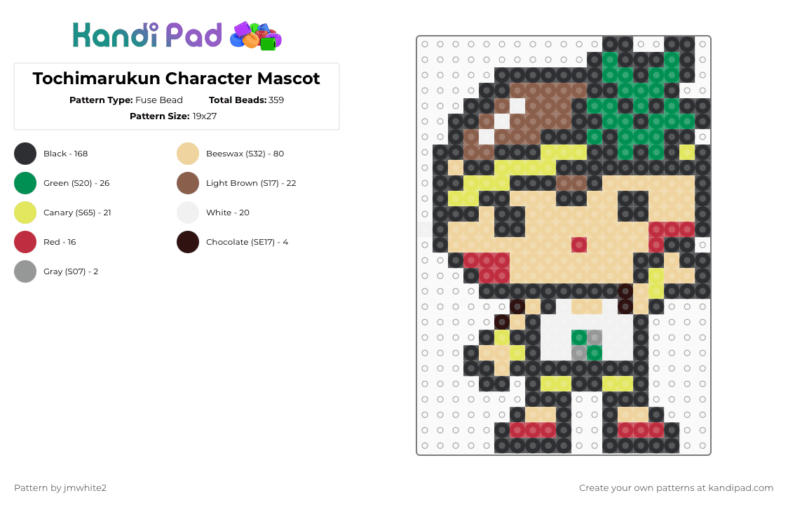 Tochimarukun Character Mascot - Fuse Bead Pattern by jmwhite2 on Kandi Pad - black,green,tan,beige