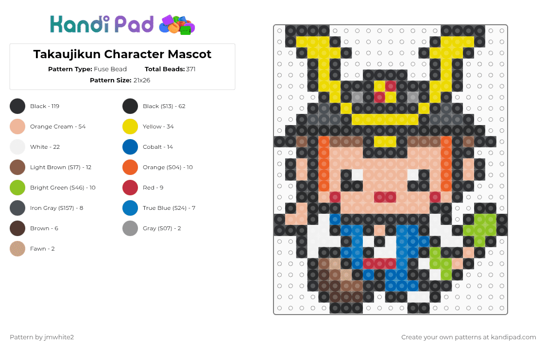 Takaujikun Character Mascot - Fuse Bead Pattern by jmwhite2 on Kandi Pad - black,beige,yellow,blue