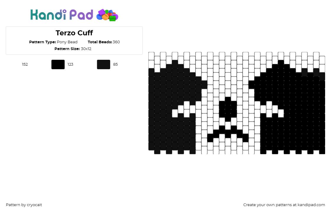 Terzo Cuff - Pony Bead Pattern by cryocait on Kandi Pad - papa emeritus iii,terzo,ghost,music,striking,enigmatic,theatrical,icon,black,whi