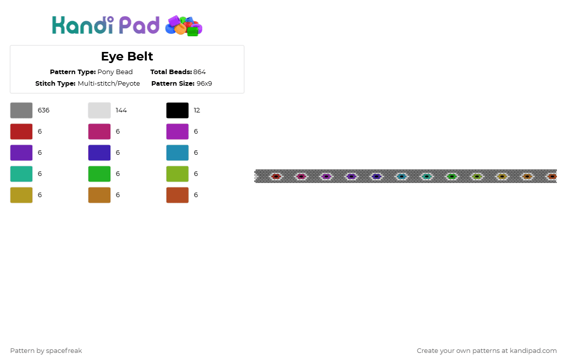 Eye Belt - Pony Bead Pattern by spacefreak on Kandi Pad - gray