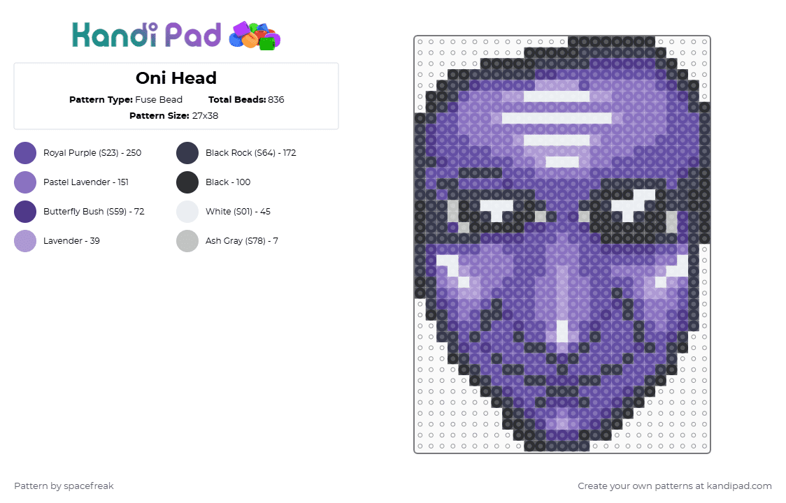 Oni Head - Fuse Bead Pattern by spacefreak on Kandi Pad - purple,ao oni,aooni,pc2,videogame,horror,pillarchase2,pillar chase 2