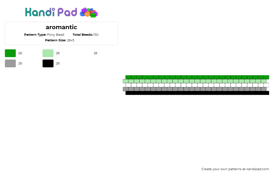 aromantic - Pony Bead Pattern by deleted_user_159040 on Kandi Pad - aromantic,pride,cuff,bracelet,subtle,statement,green