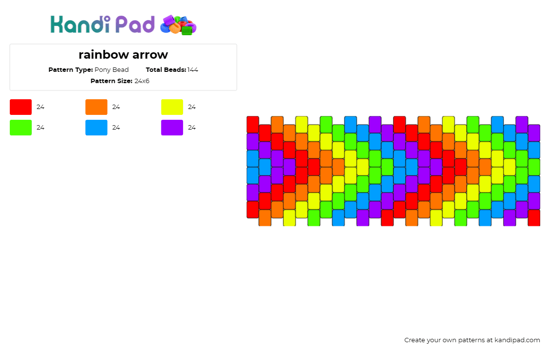 rainbow arrow - Pony Bead Pattern by deleted_user_159040 on Kandi Pad - rainbow,geometric,cuff,vibrancy,energy,colorful,burst,movement,arrow