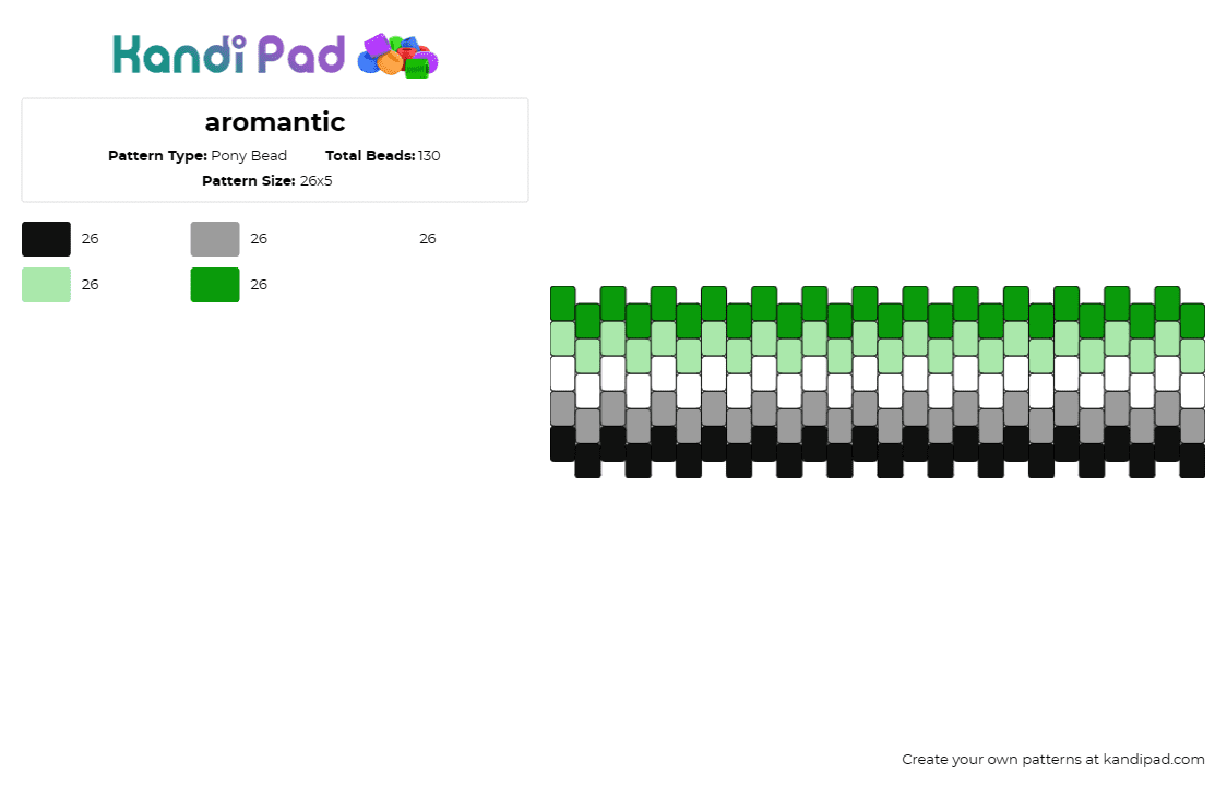 aromantic - Pony Bead Pattern by deleted_user_159040 on Kandi Pad - aromantic,pride,cuff,bold,emblem,community,support,identity,expressive,green