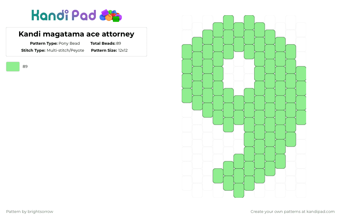 Kandi magatama ace attorney - Pony Bead Pattern by deleted_user_530170 on Kandi Pad - teal