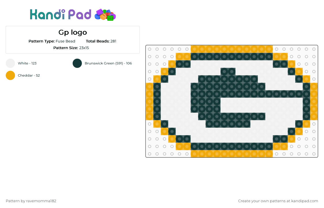 Gp logo - Fuse Bead Pattern by ravemomma182 on Kandi Pad - greenbay packers,football,logo,team,orange,white