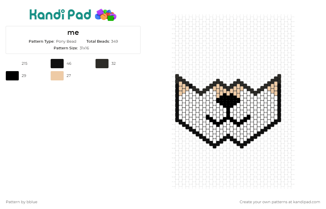 me - Pony Bead Pattern by bblue on Kandi Pad - dog,mask,animal,fun,playful,whimsical,style,black,white