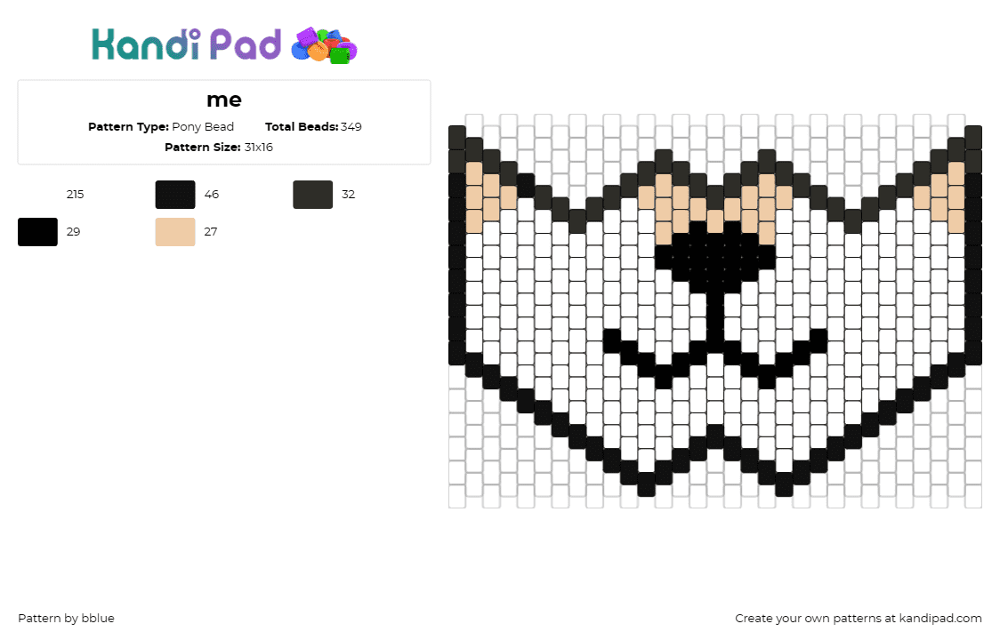 me - Pony Bead Pattern by bblue on Kandi Pad - dog,mask,animal,playful,whimsical,style,black,white