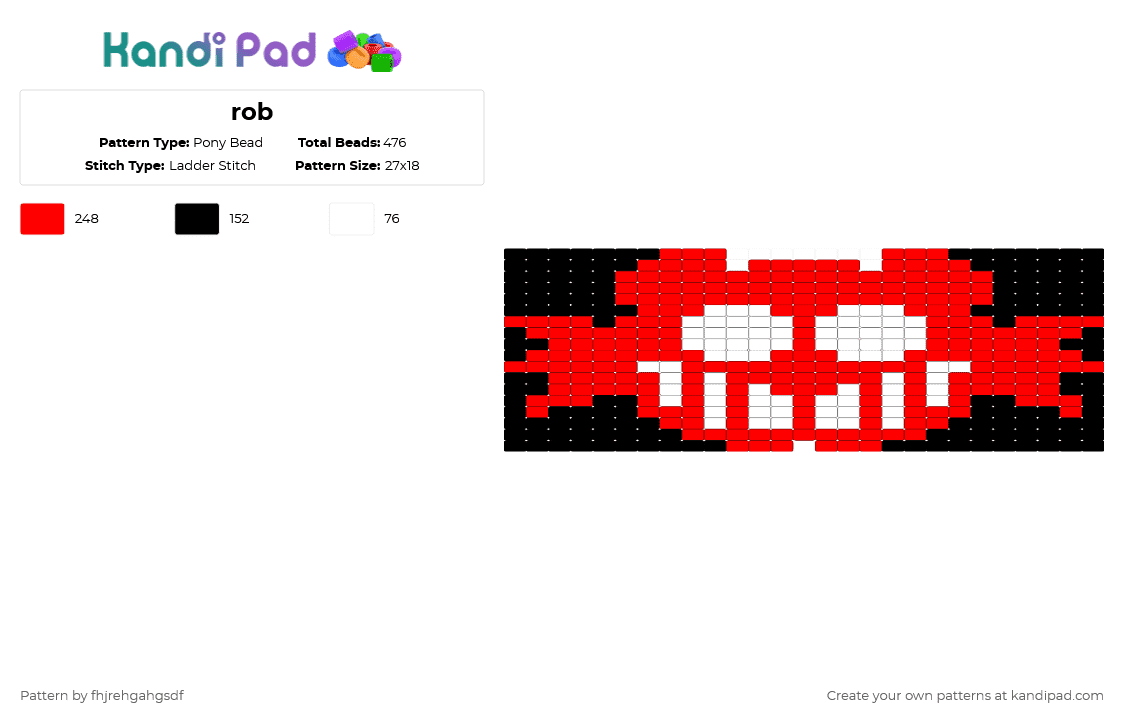 rob - Pony Bead Pattern by fhjrehgahgsdf on Kandi Pad - red