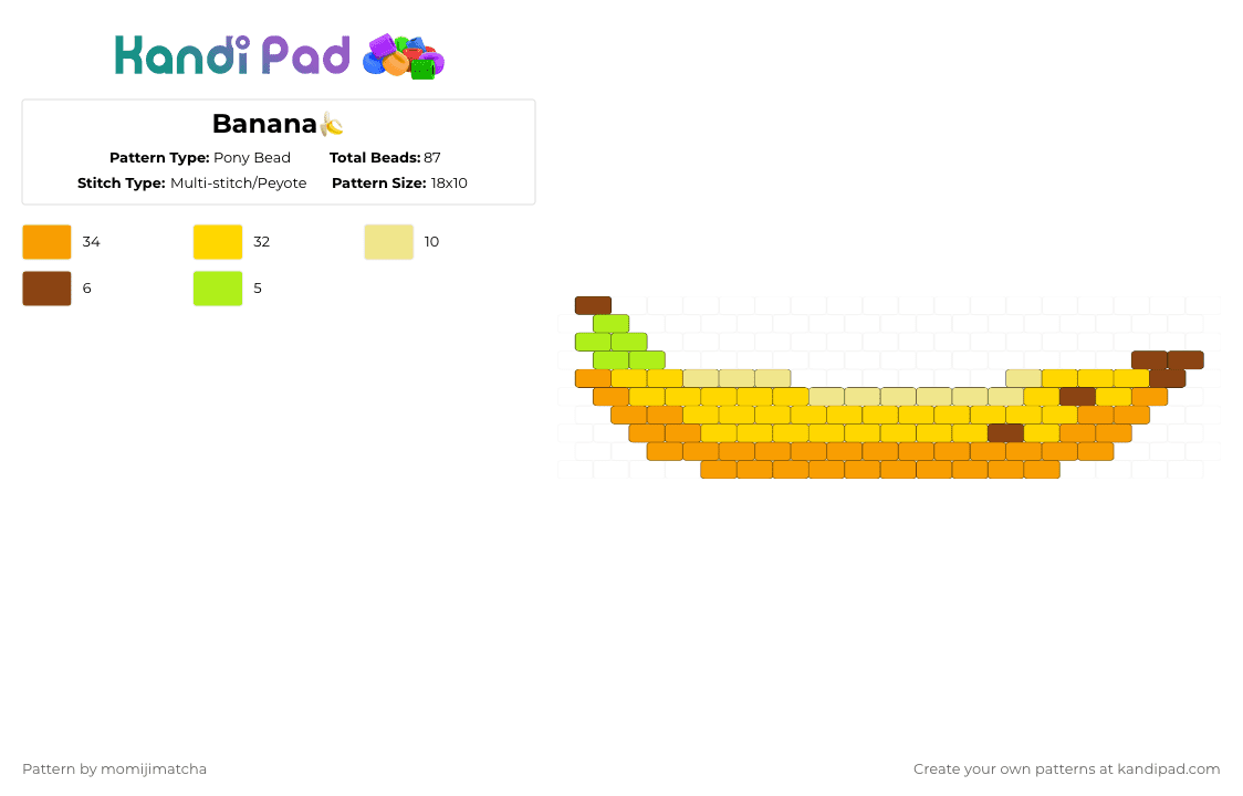 Banana🍌 - Pony Bead Pattern by momijimatcha on Kandi Pad - orange,yellow,food,fruit