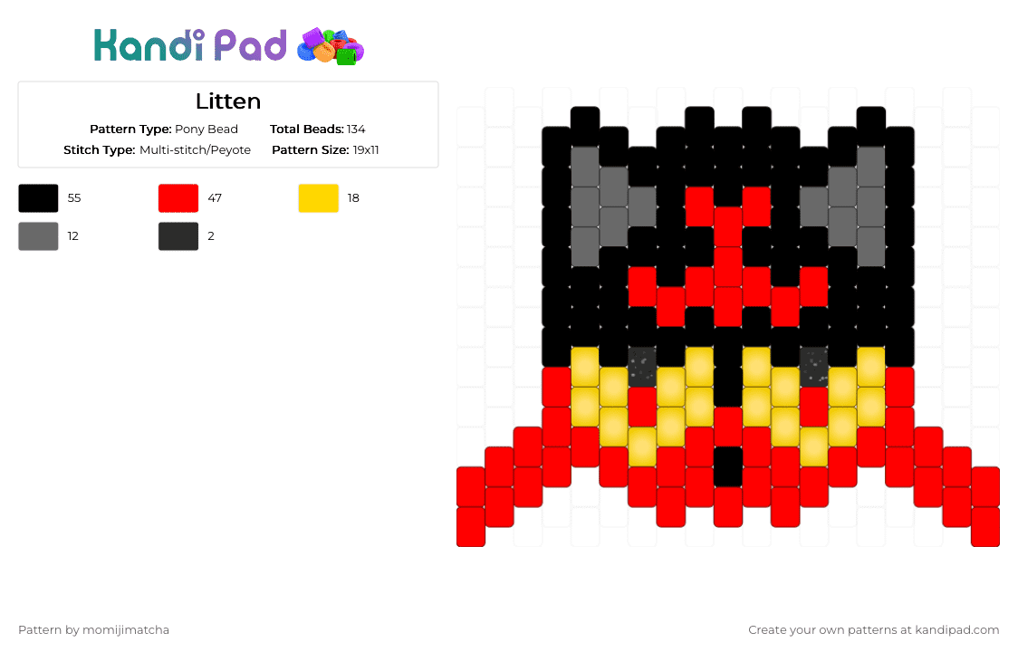 Litten - Pony Bead Pattern by momijimatcha on Kandi Pad - red,cat,character,pokemon