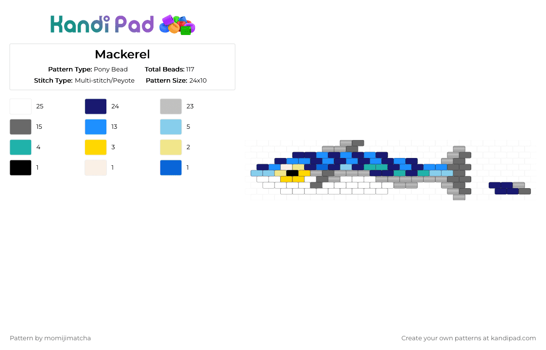 Mackerel - Pony Bead Pattern by momijimatcha on Kandi Pad - beige, fish, gray, light blue, purple