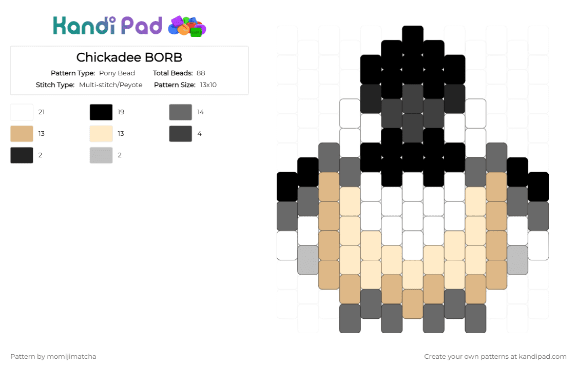 Chickadee BORB - Pony Bead Pattern by momijimatcha on Kandi Pad - gray,beige,bird