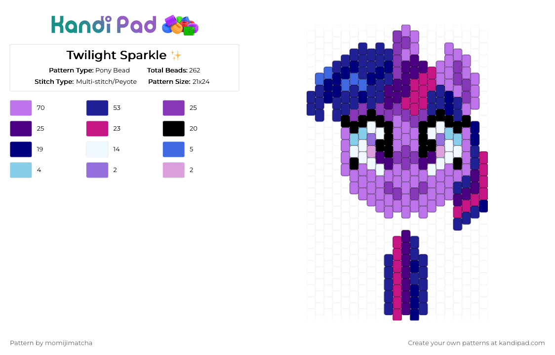 Twilight Sparkle ✨ - Pony Bead Pattern by momijimatcha on Kandi Pad - purple,pink