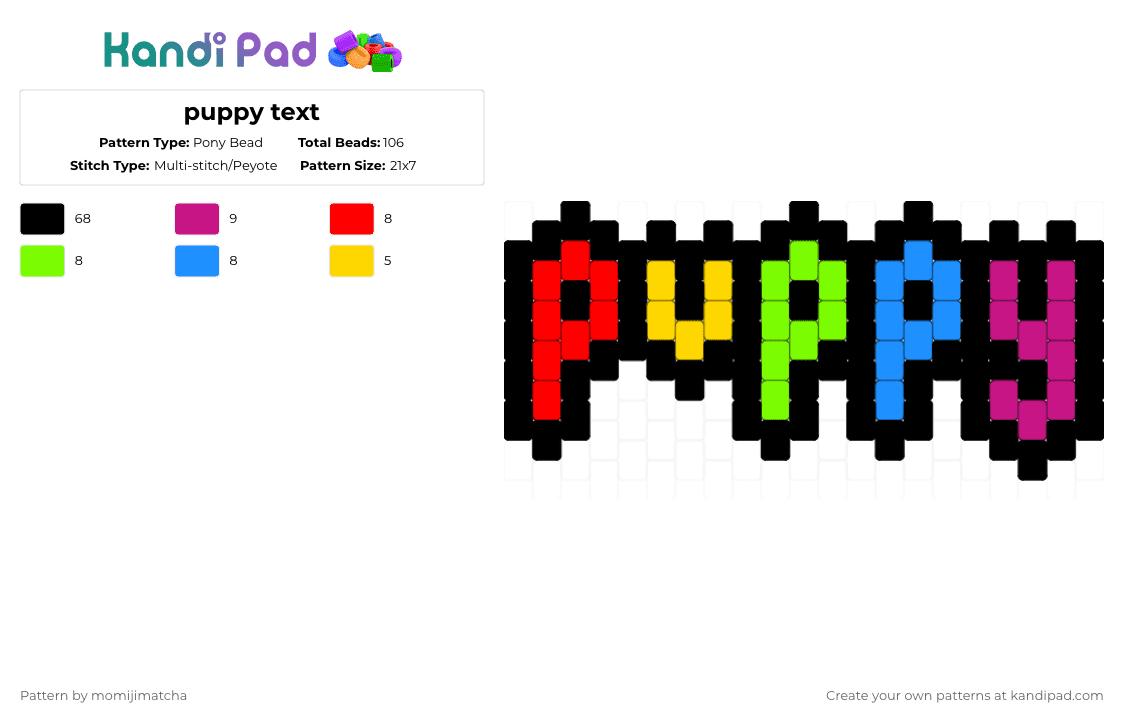 puppy text - Pony Bead Pattern by momijimatcha on Kandi Pad - dog
