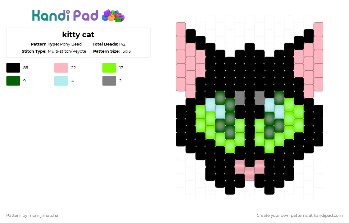 kitty cat - Pony Bead Pattern by momijimatcha on Kandi Pad - black,pink,green