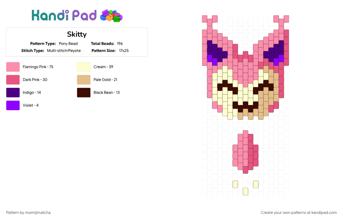 Skitty - Pony Bead Pattern by momijimatcha on Kandi Pad - cat, character, pink, pokemon, yellow