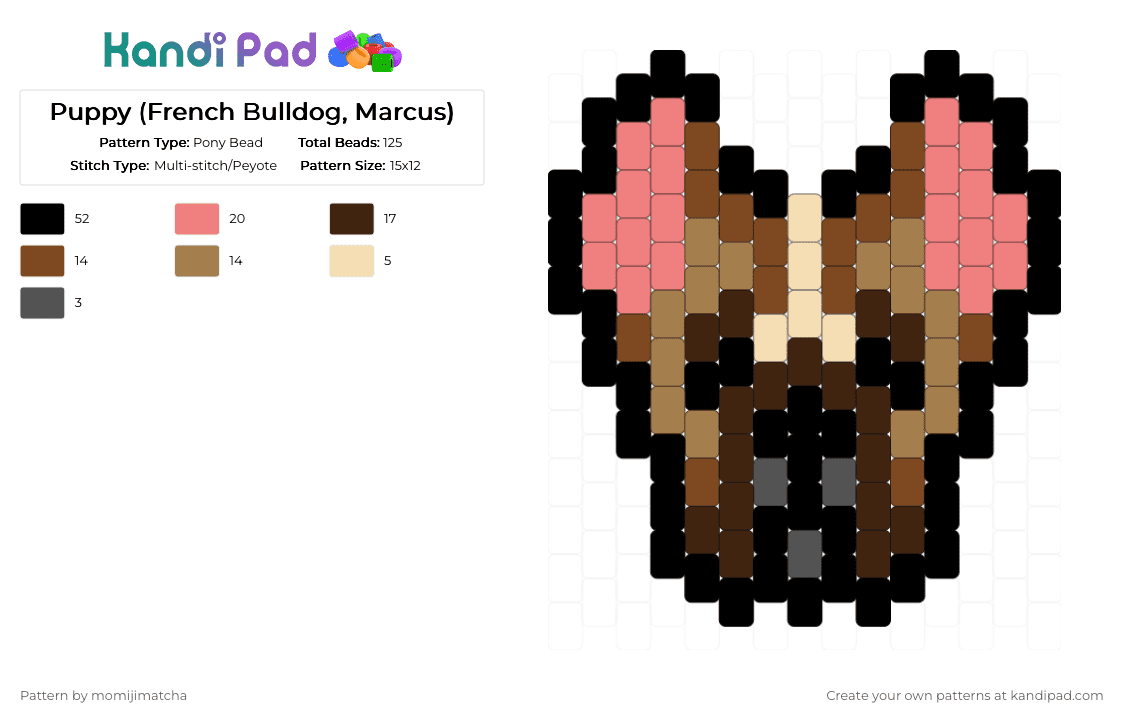 Puppy (French Bulldog, Marcus) - Pony Bead Pattern by momijimatcha on Kandi Pad - brown,tan,red,dog,animal,pet