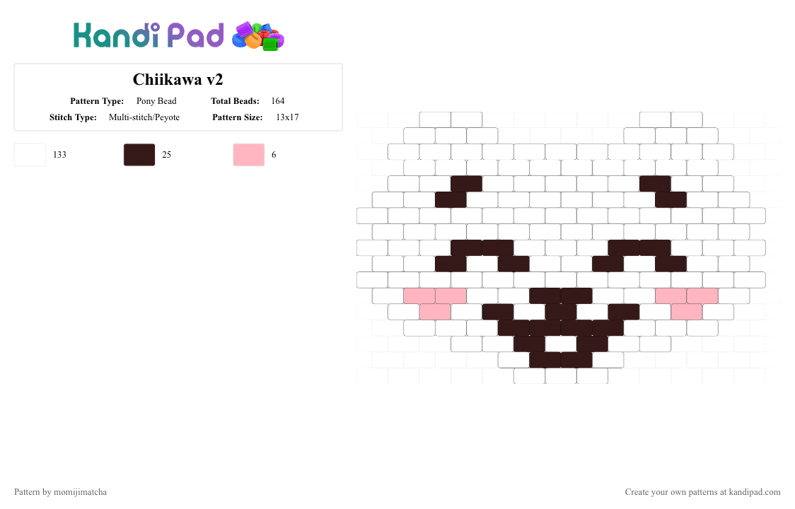Chiikawa v2 - Pony Bead Pattern by momijimatcha on Kandi Pad - white,brown,anime