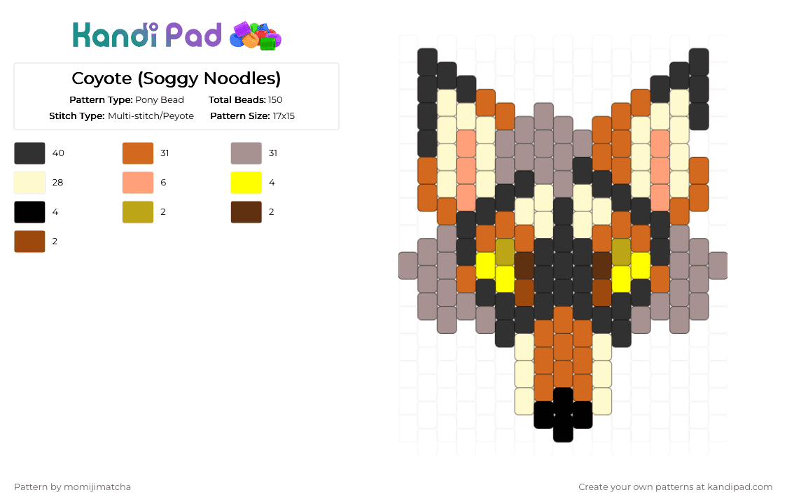 Coyote (Soggy Noodles) - Pony Bead Pattern by momijimatcha on Kandi Pad - yellow,orange,gray