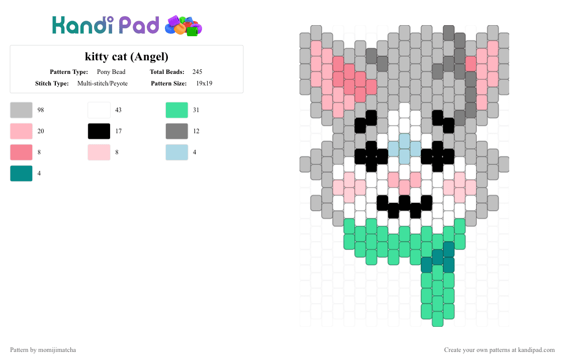 kitty cat (Angel) - Pony Bead Pattern by momijimatcha on Kandi Pad - beige,teal,cat,animal,furry