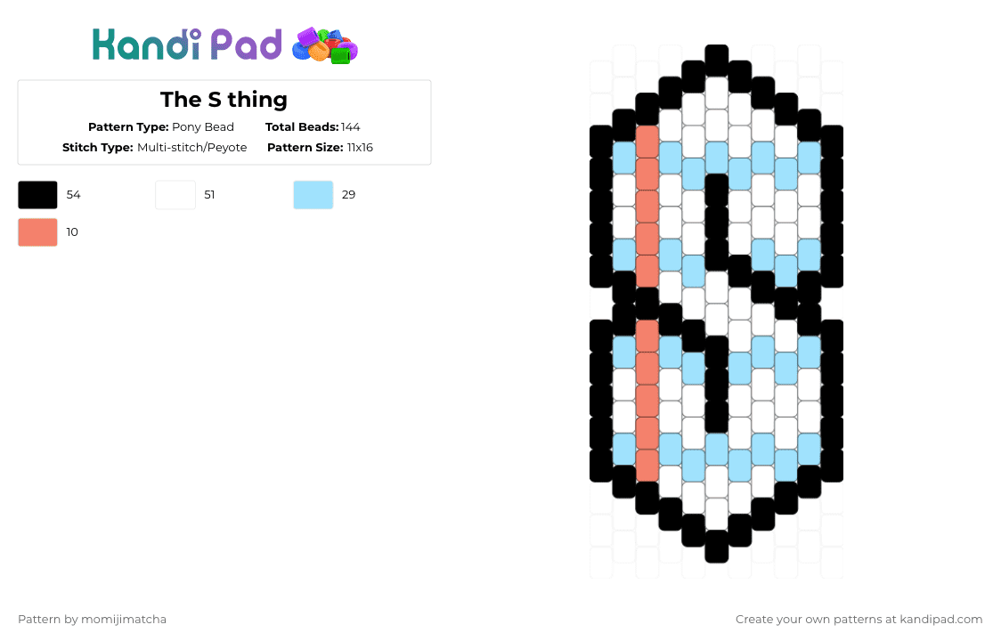 The S thing - Pony Bead Pattern by momijimatcha on Kandi Pad - light blue