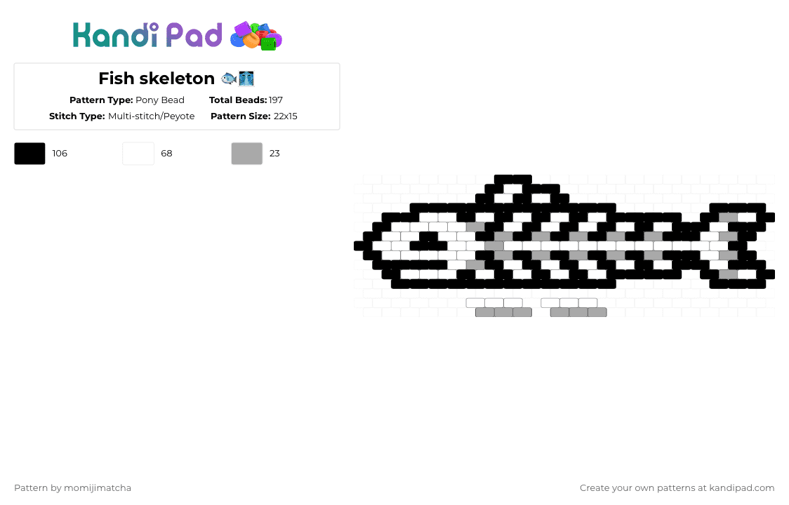 Fish skeleton 🐟🩻 - Pony Bead Pattern by momijimatcha on Kandi Pad - white,bones,ocean
