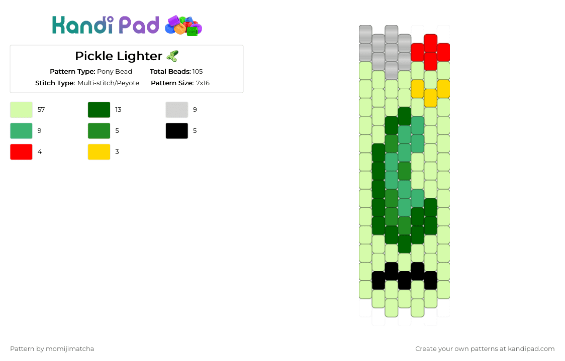Pickle Lighter 🥒 - Pony Bead Pattern by momijimatcha on Kandi Pad - yellow,meme