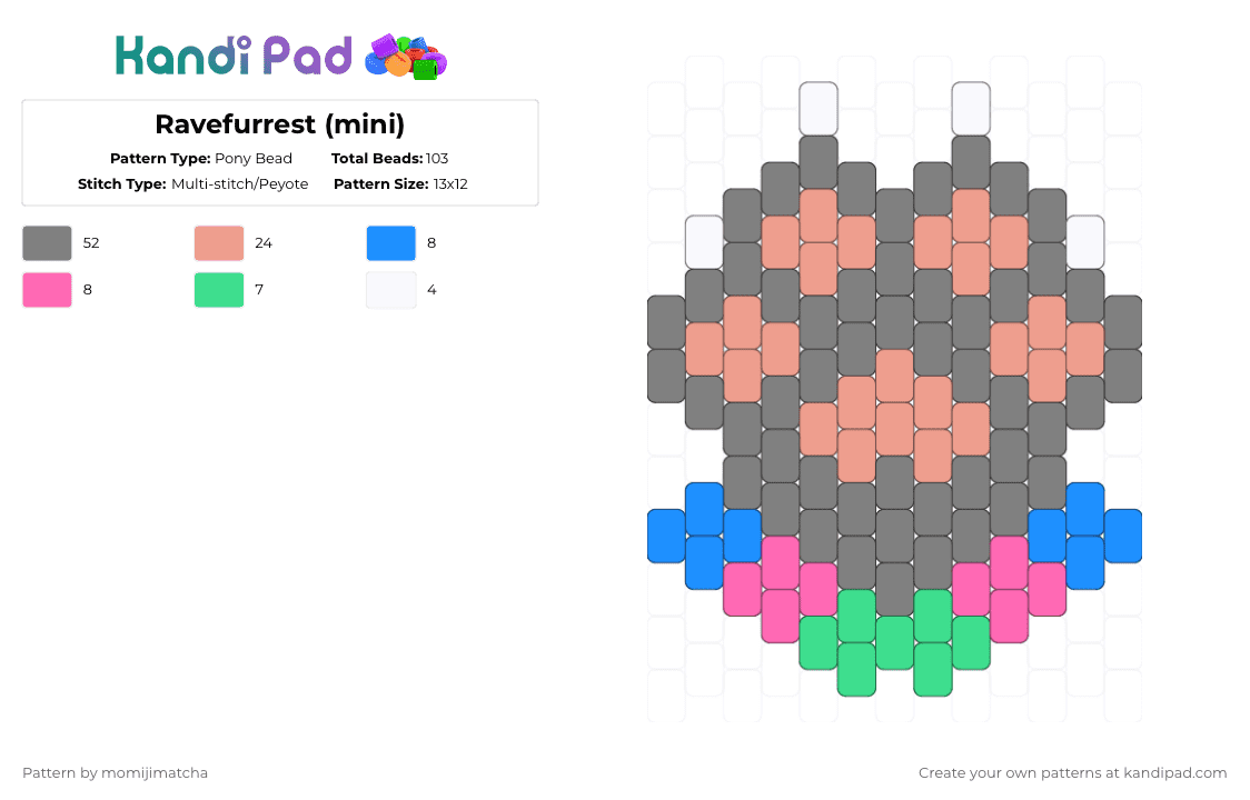 Ravefurrest (mini) - Pony Bead Pattern by momijimatcha on Kandi Pad - gray,beige