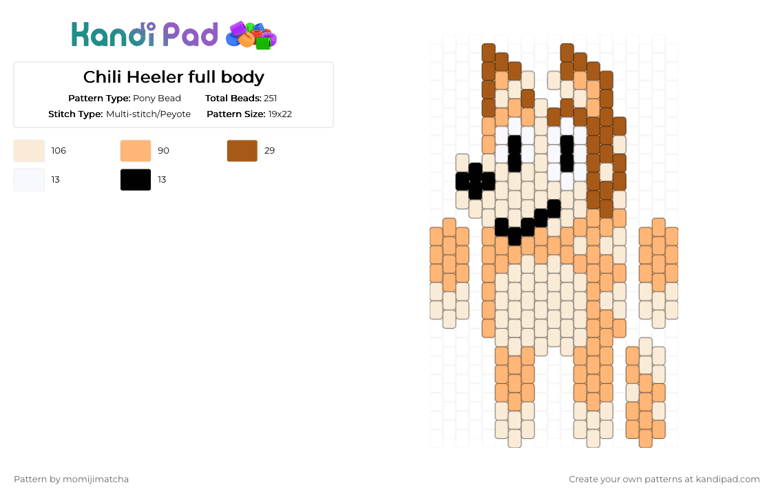 Chili Heeler full body - Pony Bead Pattern by momijimatcha on Kandi Pad - orange,cartoon,dog,bluey