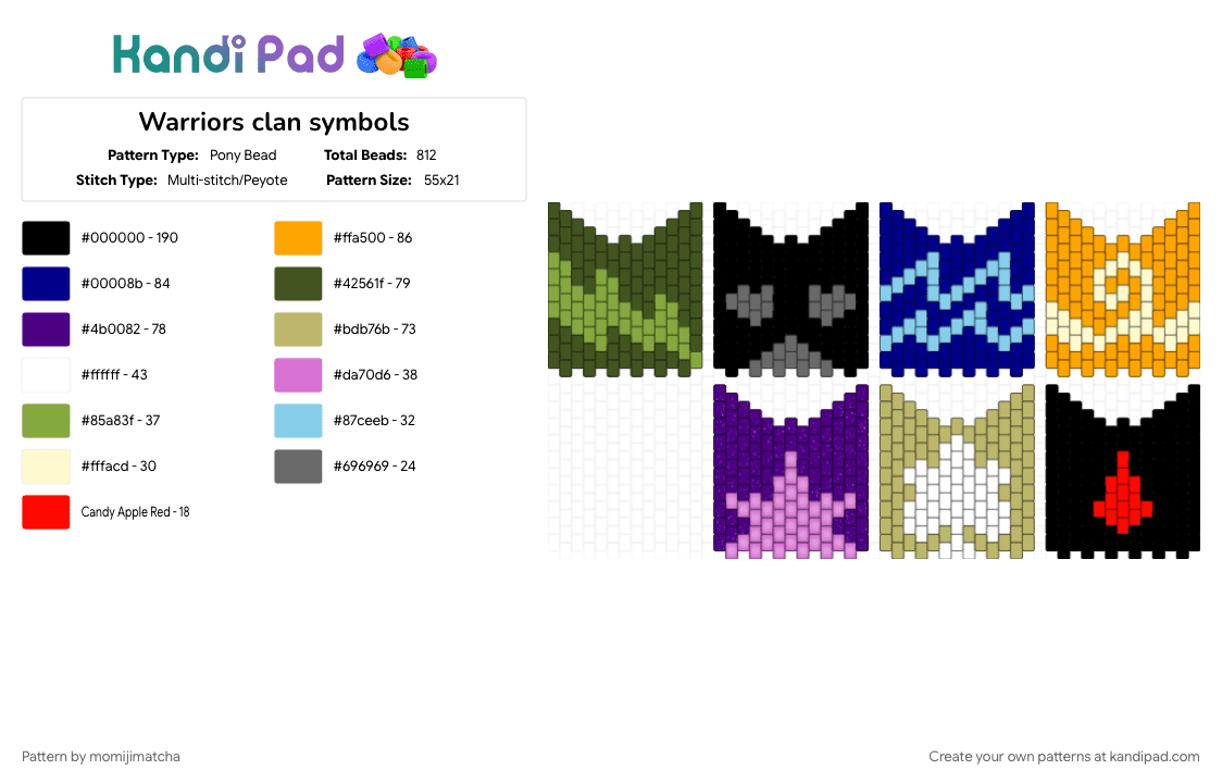Warriors clan symbols - Pony Bead Pattern by momijimatcha on Kandi Pad - beige, bloodclan, gold, orange, purple, riverclan, shadowclan, skyclan, starclan, thunderclan, warrior cats, windclan