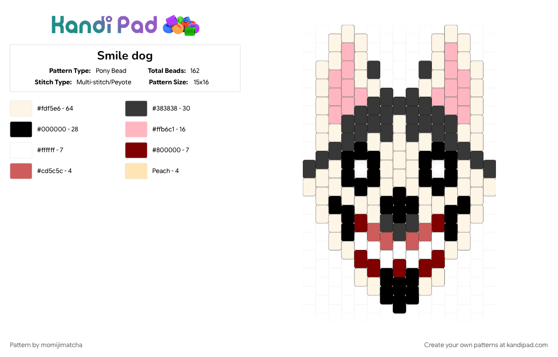Smile dog - Pony Bead Pattern by momijimatcha on Kandi Pad - creepypasta, pink, white