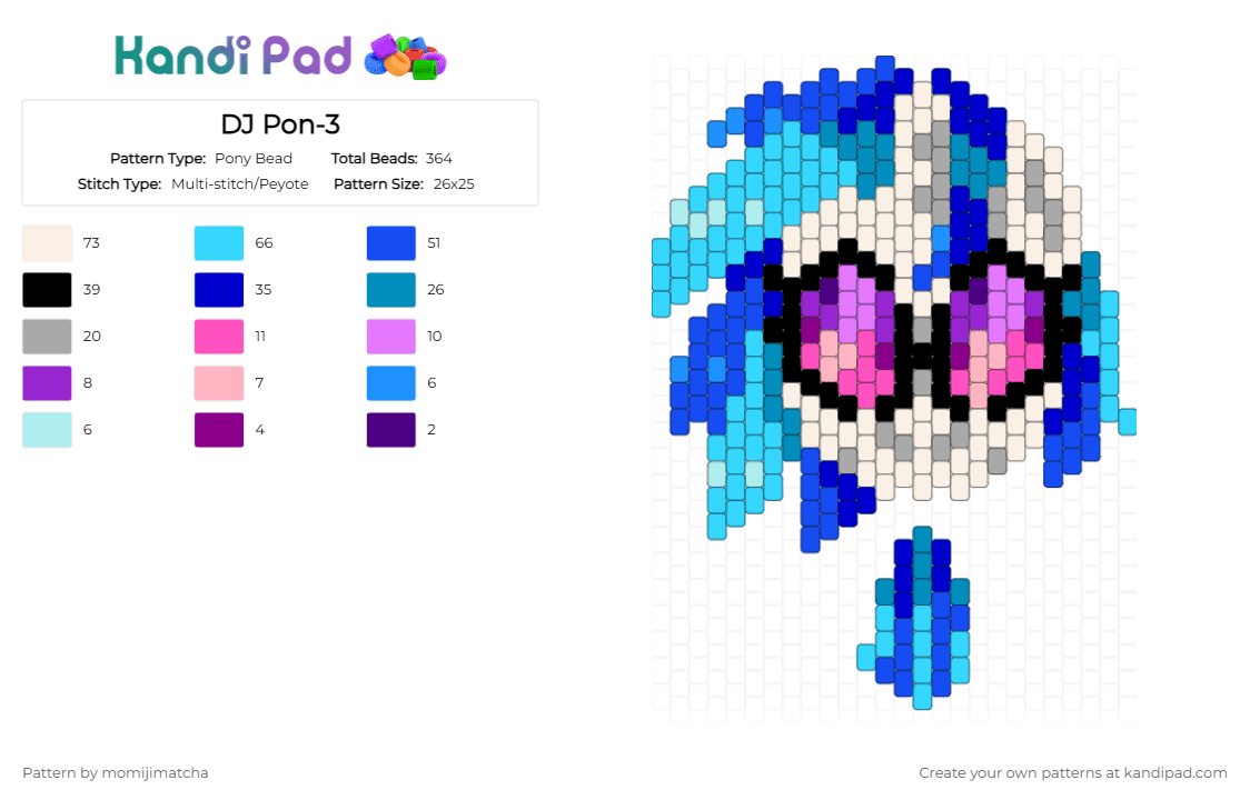 DJ Pon-3 - Pony Bead Pattern by momijimatcha on Kandi Pad - blue,light blue,mlp,pony