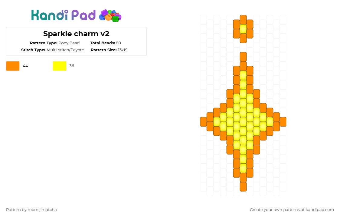 Sparkle charm v2 - Pony Bead Pattern by momijimatcha on Kandi Pad - yellow,orange,star