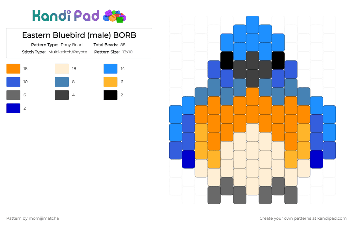 Eastern Bluebird (male) BORB - Pony Bead Pattern by momijimatcha on Kandi Pad - light blue,blue,orange,beige,bird
