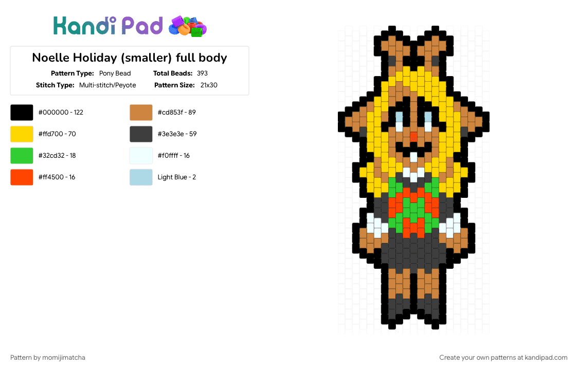 Noelle Holiday (smaller) full body - Pony Bead Pattern by momijimatcha on Kandi Pad - black, character, deer, deltarune, orange, yellow