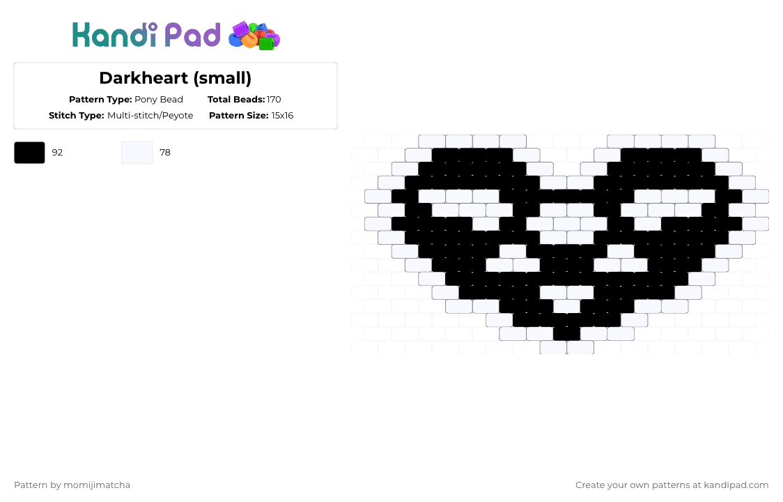 Darkheart (small) - Pony Bead Pattern by momijimatcha on Kandi Pad - black,white