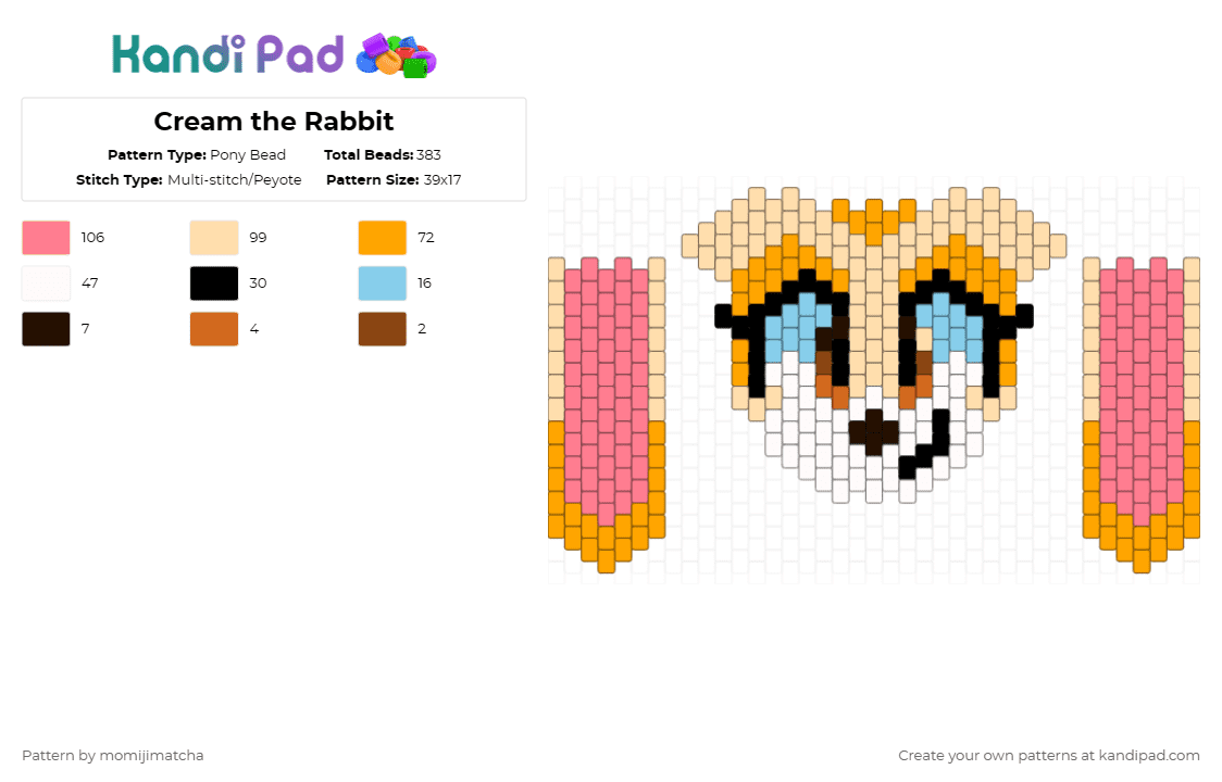 Cream the Rabbit - Pony Bead Pattern by momijimatcha on Kandi Pad - orange,beige,red,sonic the hedgehog