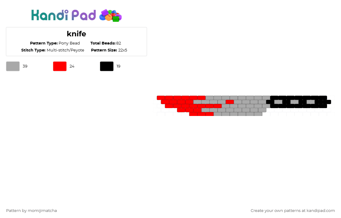 knife - Pony Bead Pattern by momijimatcha on Kandi Pad - red,beige