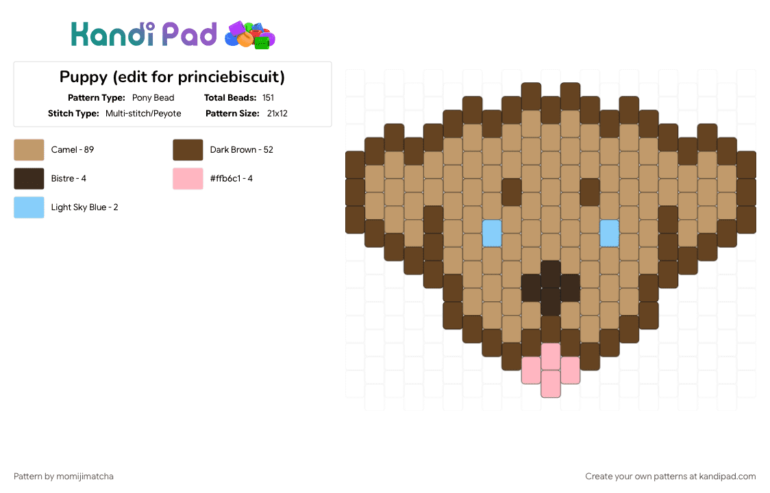 Puppy (edit for princiebiscuit) - Pony Bead Pattern by momijimatcha on Kandi Pad - animal, beige, brown, dog